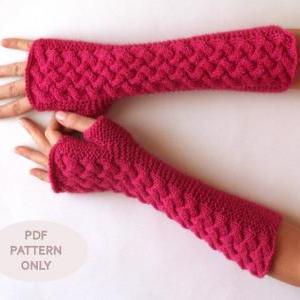 Cable Fingerless Gloves Knit Pattern Arm Warmers..