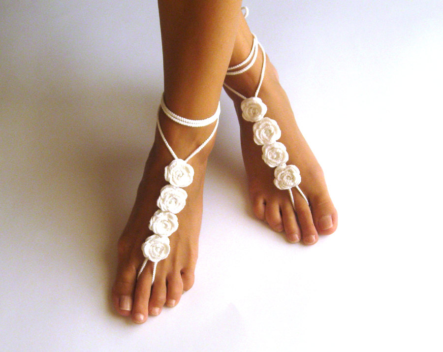 Crochet Barefoot Sandals, Brown Nude Shoes, Wedding Foot Jewellery