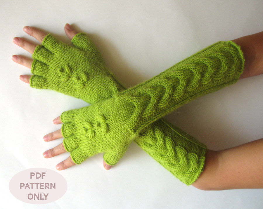 Knit Mittens Pattern Cable Fingerless Gloves Pattern Hand Warmers Pattern Knit Arm Warmers Cable Gloves - P0010 - Pdf Knit Pattern